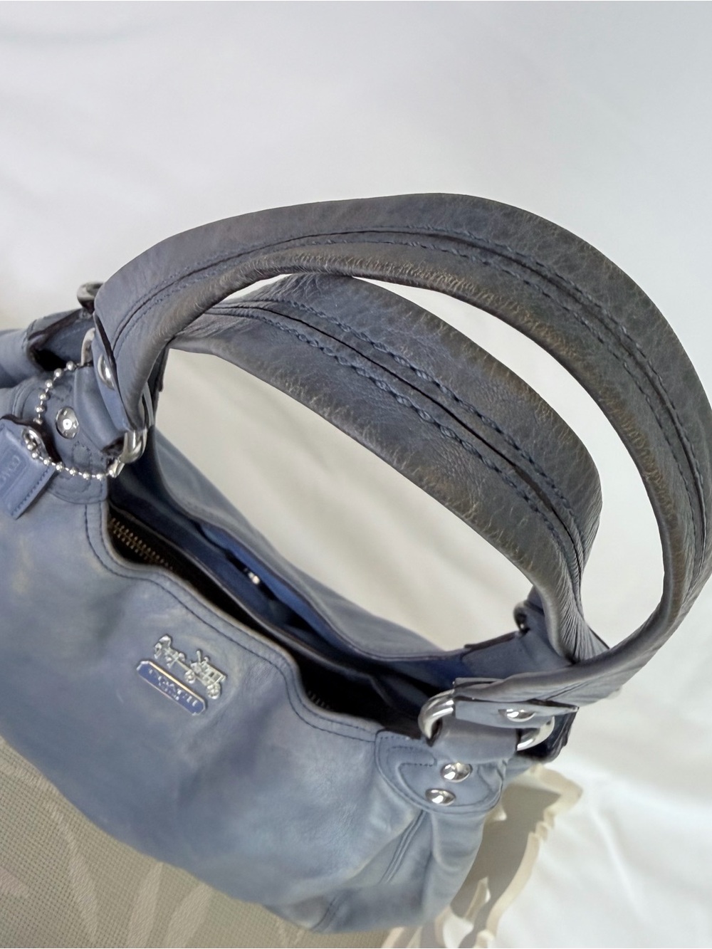 COACH Madison Maggie Denim Blue Loved Leather Hobo Y2K Shoulder Bag Purse 14336 - Picture 6 of 16